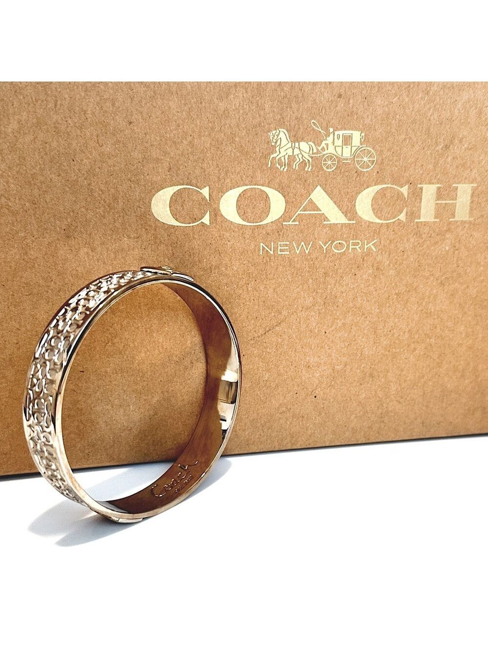 COACH Silver Signature Engraved Logo Bangle NWOT - Picture 11 of 12